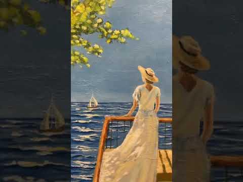 ორიგინალი აკრილის ნახატი - ქალი თეთრ კაბაში -  1